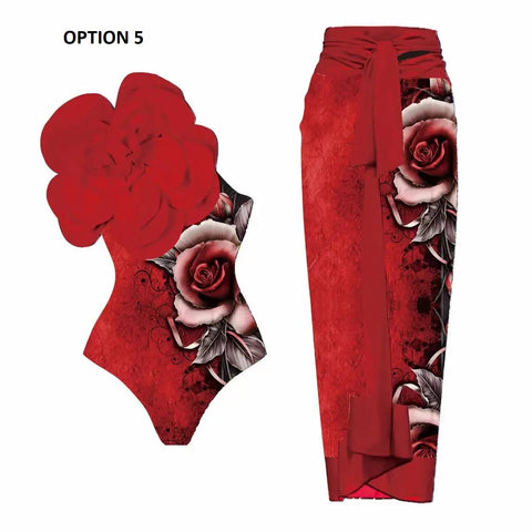 New 3D Flower One Piece Swimwear with Skirt CODE: KAR2818