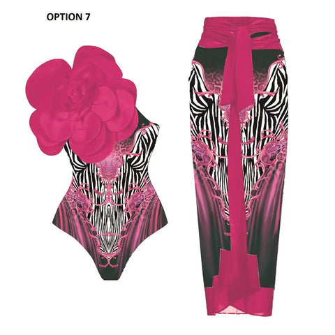New 3D Flower One Piece Swimwear with Skirt CODE: KAR2818