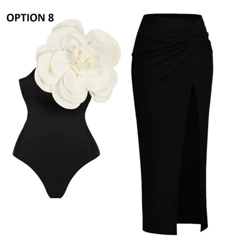 New 3D Flower One Piece Swimwear with Skirt CODE: KAR2818