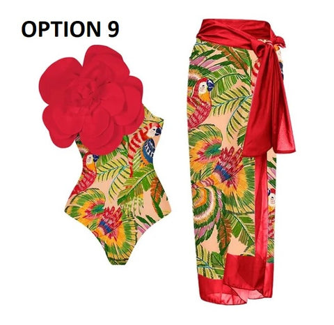 New 3D Flower One Piece Swimwear with Skirt CODE: KAR2818