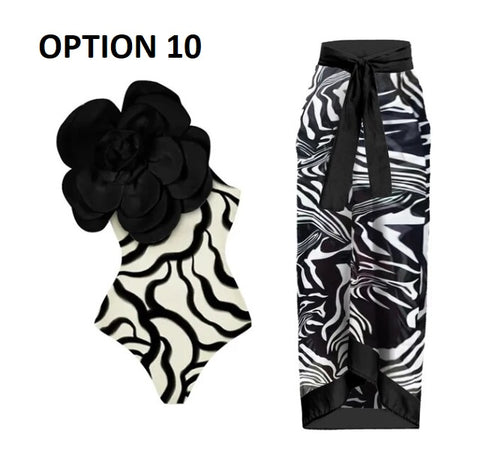 New 3D Flower One Piece Swimwear with Skirt CODE: KAR2818