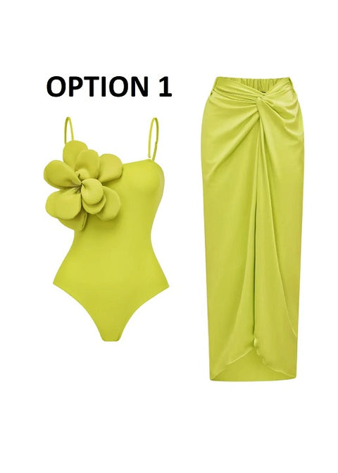New 3D Flower One Piece Swimwear with Skirt CODE: KAR2818