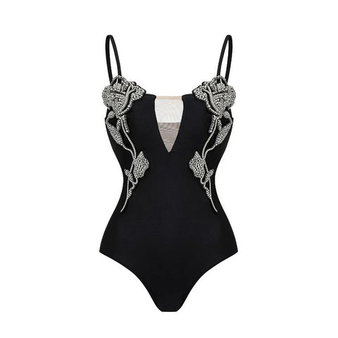 New Rhinestone Rose Hot One-Piece Swimsuit CODE: KAR2820