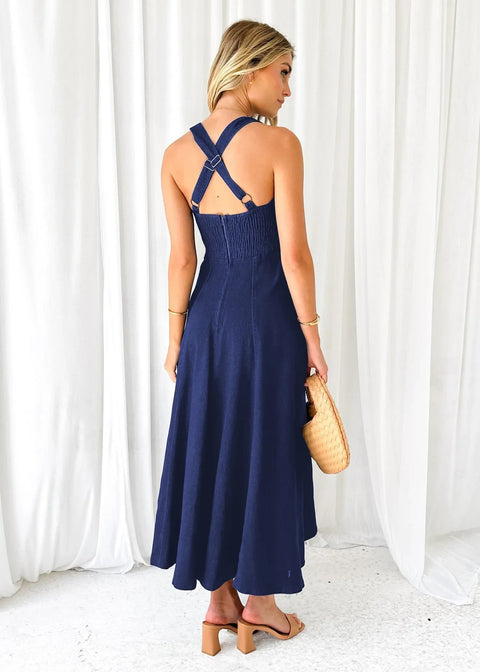 A Hollow Out Backless Solid V-Neck Lace Up Slim Fit Spaghetti Strap Sexy Dress CODE: KAR2822