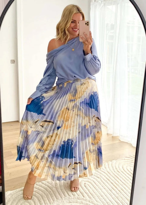 Summer Oil Painting Printed Pleated Draped A- Shape Skirt CODE: KAR2824