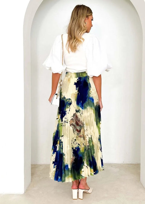 Summer Oil Painting Printed Pleated Draped A- Shape Skirt CODE: KAR2824