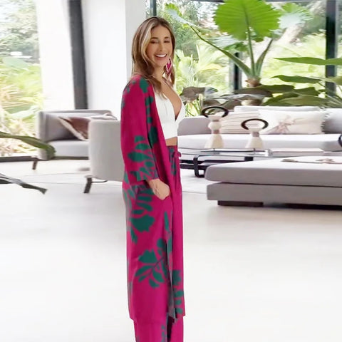 Autumn Print Loose Coat And Pant Casual 2 Pieces Set CODE: KAR2825