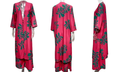 Autumn Print Loose Coat And Pant Casual 2 Pieces Set CODE: KAR2825
