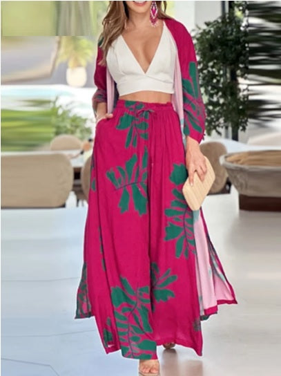 Autumn Print Loose Coat And Pant Casual 2 Pieces Set CODE: KAR2825