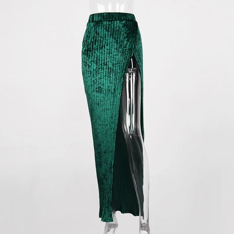 Summer Fashion Pleated  High Split Solid Elastic Waist Skirt CODE: KAR2829