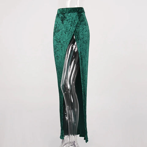 Summer Fashion Pleated  High Split Solid Elastic Waist Skirt CODE: KAR2829