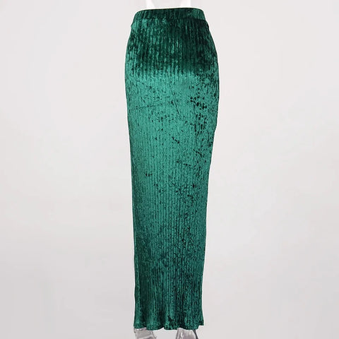Summer Fashion Pleated  High Split Solid Elastic Waist Skirt CODE: KAR2829