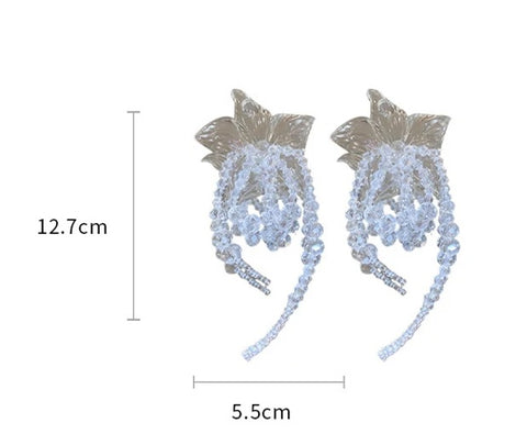 New Style Acrylic Flower Crystal Beaded Bowknot Tassel Drop Earring CODE: KAR2831