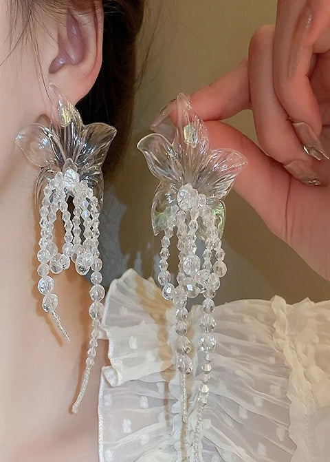 New Style Acrylic Flower Crystal Beaded Bowknot Tassel Drop Earring CODE: KAR2831