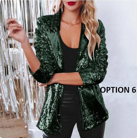 New Shinny Sequins Casual Long Sleeve Glitter Blazer CODE: KAR2833