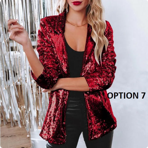 New Shinny Sequins Casual Long Sleeve Glitter Blazer CODE: KAR2833