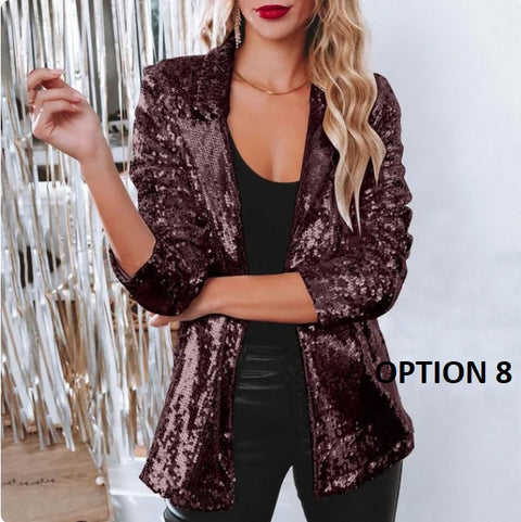 New Shinny Sequins Casual Long Sleeve Glitter Blazer CODE: KAR2833