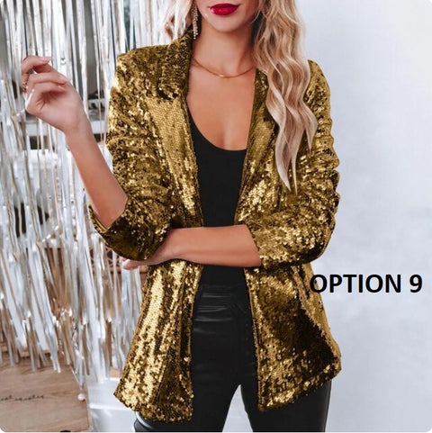 New Shinny Sequins Casual Long Sleeve Glitter Blazer CODE: KAR2833