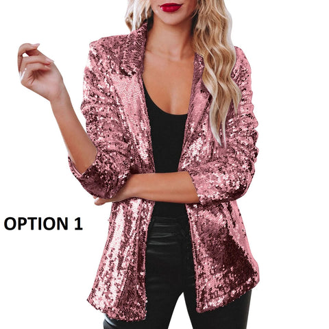 New Shinny Sequins Casual Long Sleeve Glitter Blazer CODE: KAR2833