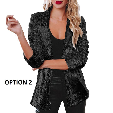 New Shinny Sequins Casual Long Sleeve Glitter Blazer CODE: KAR2833