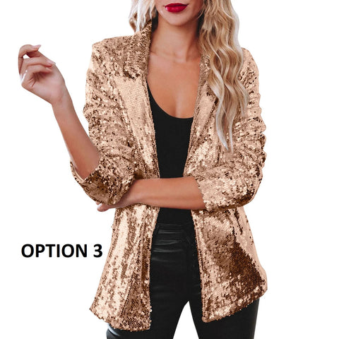 New Shinny Sequins Casual Long Sleeve Glitter Blazer CODE: KAR2833