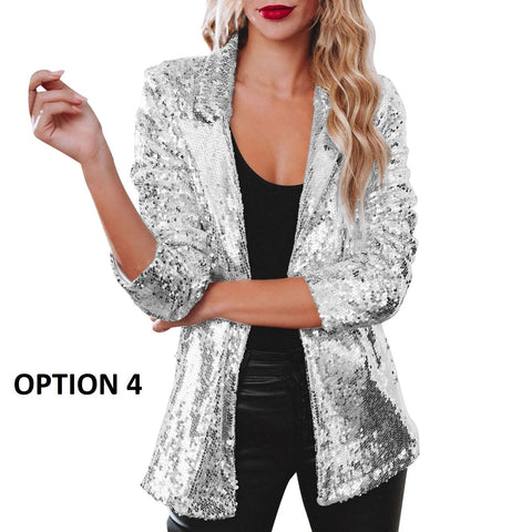 New Shinny Sequins Casual Long Sleeve Glitter Blazer CODE: KAR2833