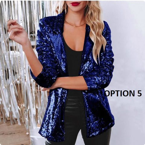New Shinny Sequins Casual Long Sleeve Glitter Blazer CODE: KAR2833