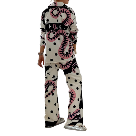 Printed Single Breasted Shirt Casual Wide Leg Pant Set CODE: READY1407