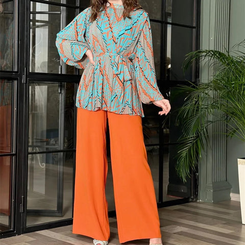 New Loose Printing Lace Up Full Sleeve Top+ Pant Two Piece Set CODE: KAR2838