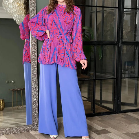 New Loose Printing Lace Up Full Sleeve Top+ Pant Two Piece Set CODE: KAR2838