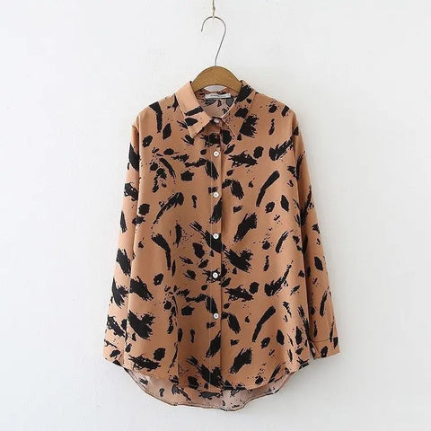 Vintage Elegant Fashion Long Sleeve Loose Casual Leopard Print Shirt CODE: KAR2840