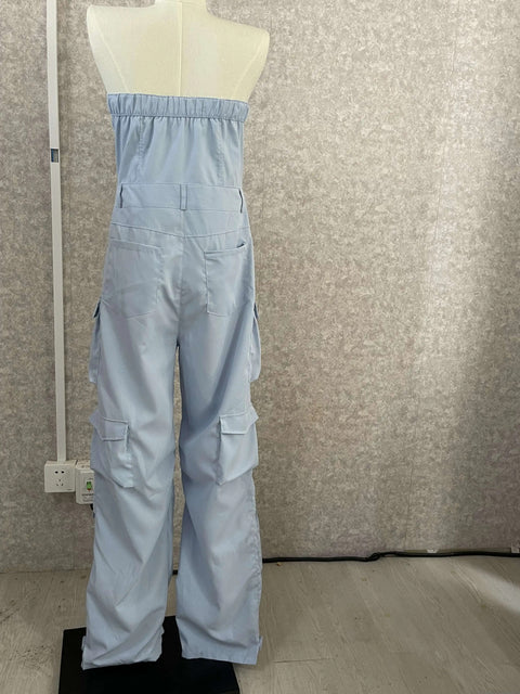 Autumn Fashion Strapless Button Front Ruched Cargo Jumpsuit CODE: KAR2843