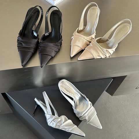 Luxury Fashion Pleated Mules Slides Shallow Thin High Heel CODE: KAR2847
