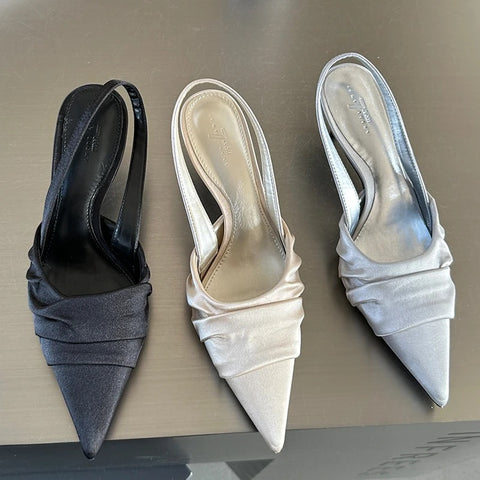Luxury Fashion Pleated Mules Slides Shallow Thin High Heel CODE: KAR2847
