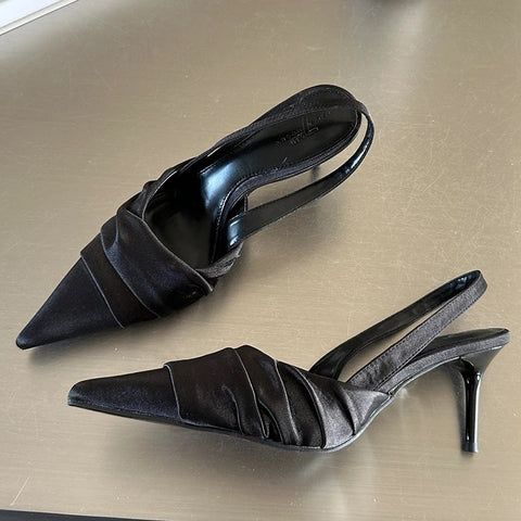 Luxury Fashion Pleated Mules Slides Shallow Thin High Heel CODE: KAR2847