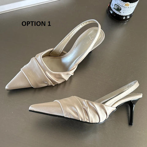 Luxury Fashion Pleated Mules Slides Shallow Thin High Heel CODE: KAR2847