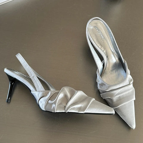Luxury Fashion Pleated Mules Slides Shallow Thin High Heel CODE: KAR2847