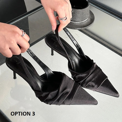 Luxury Fashion Pleated Mules Slides Shallow Thin High Heel CODE: KAR2847
