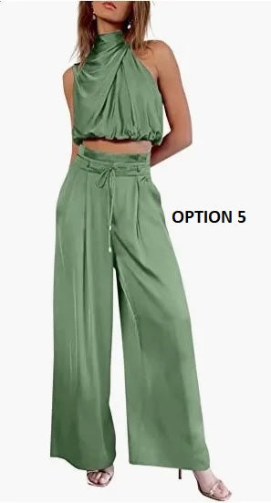 Summer Fashion Casual Sleeveless Crop Top and Wide Leg Pant 2 Piece Set CODE: KAR2850