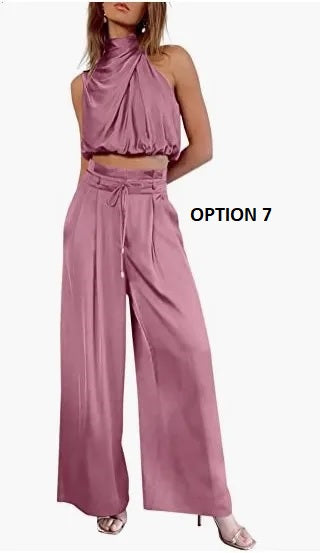 Summer Fashion Casual Sleeveless Crop Top and Wide Leg Pant 2 Piece Set CODE: KAR2850