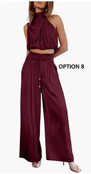 Summer Fashion Casual Sleeveless Crop Top and Wide Leg Pant 2 Piece Set CODE: KAR2850