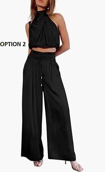 Summer Fashion Casual Sleeveless Crop Top and Wide Leg Pant 2 Piece Set CODE: KAR2850