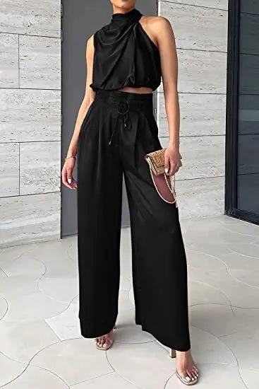 Summer Fashion Casual Sleeveless Crop Top and Wide Leg Pant 2 Piece Set CODE: KAR2850