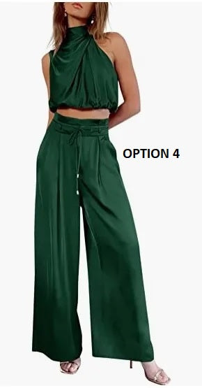 Summer Fashion Casual Sleeveless Crop Top and Wide Leg Pant 2 Piece Set CODE: KAR2850