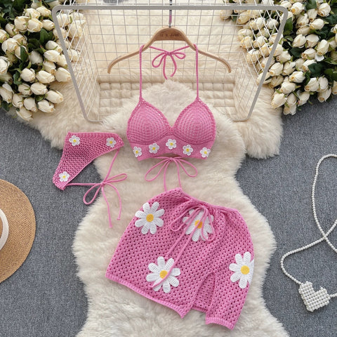 New Halter Lace Up Bow Backless Tank Top+ Split Mini Skirt Two Piece Set CODE: KAR2857