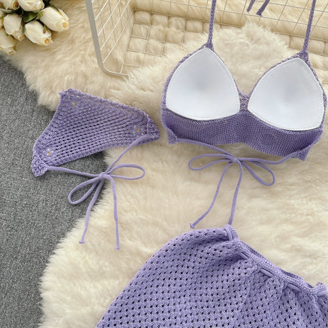 New Halter Lace Up Bow Backless Tank Top+ Split Mini Skirt Two Piece Set CODE: KAR2857