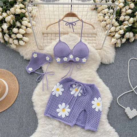 New Halter Lace Up Bow Backless Tank Top+ Split Mini Skirt Two Piece Set CODE: KAR2857