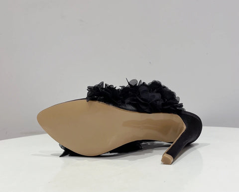Sexy Summer Black Pointed Peep Flower Silk High Heel CODE: KAR2862