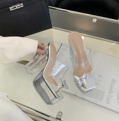 Fashion Butterfly Crystal Open Toe Square Heel CODE: KAR2864