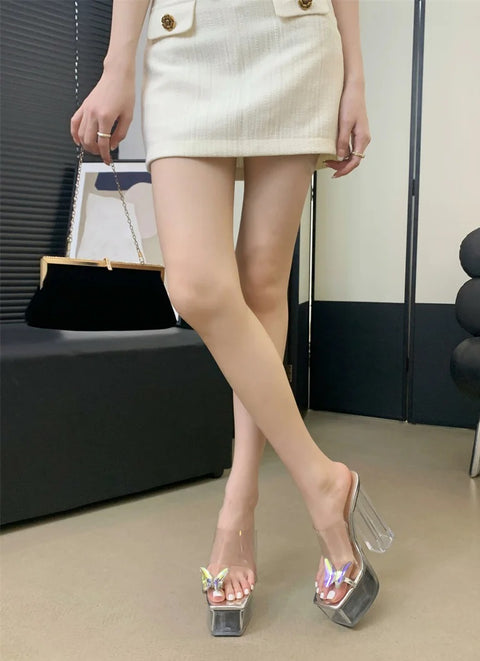 Fashion Butterfly Crystal Open Toe Square Heel CODE: KAR2864